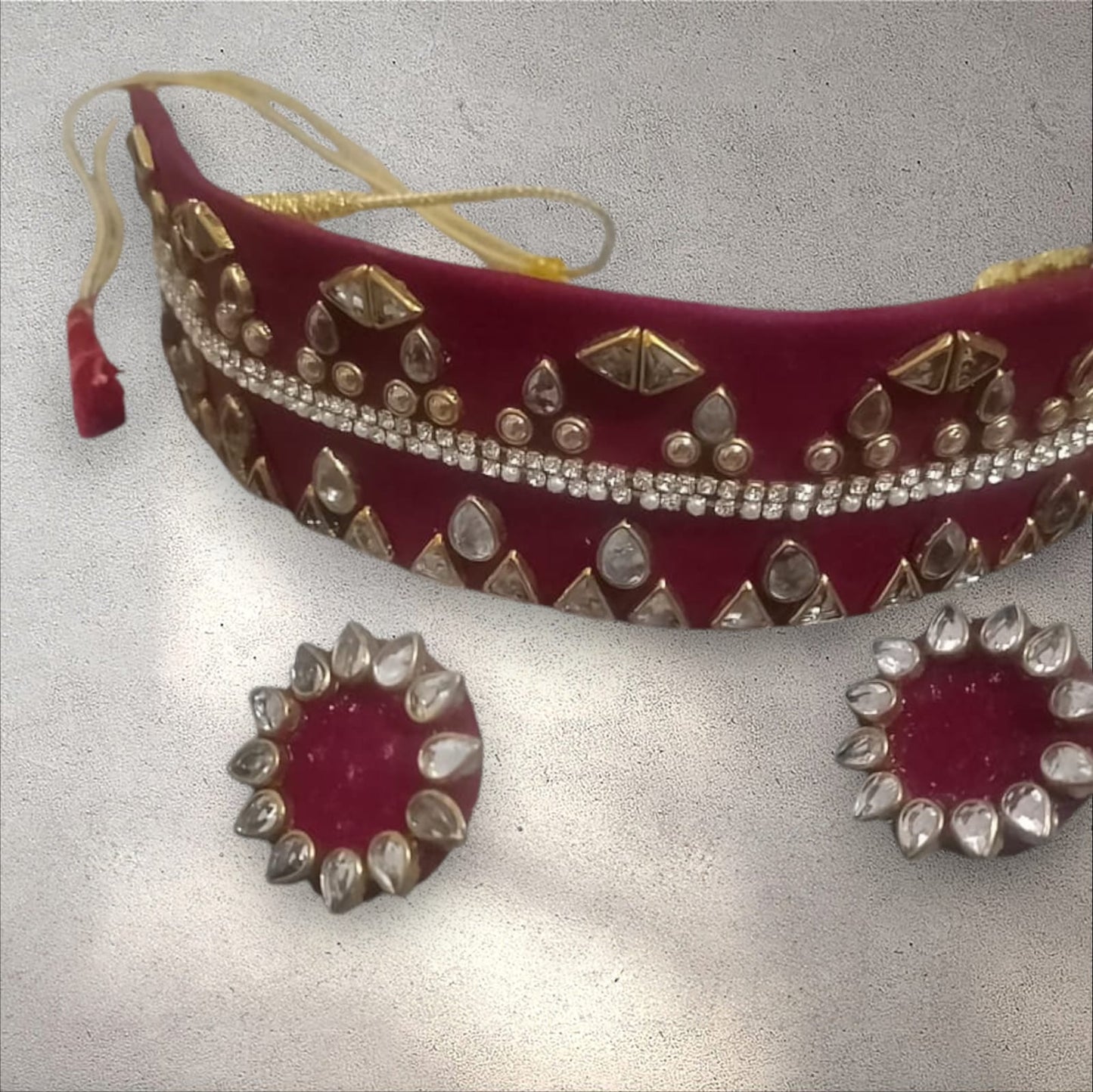 Red premium velvet necklace set.